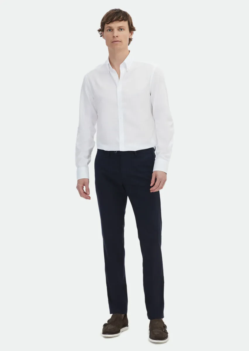 Beyaz Düz Regular Fit Dokuma Klasik Pamuk Karışımlı Gömlek - 2