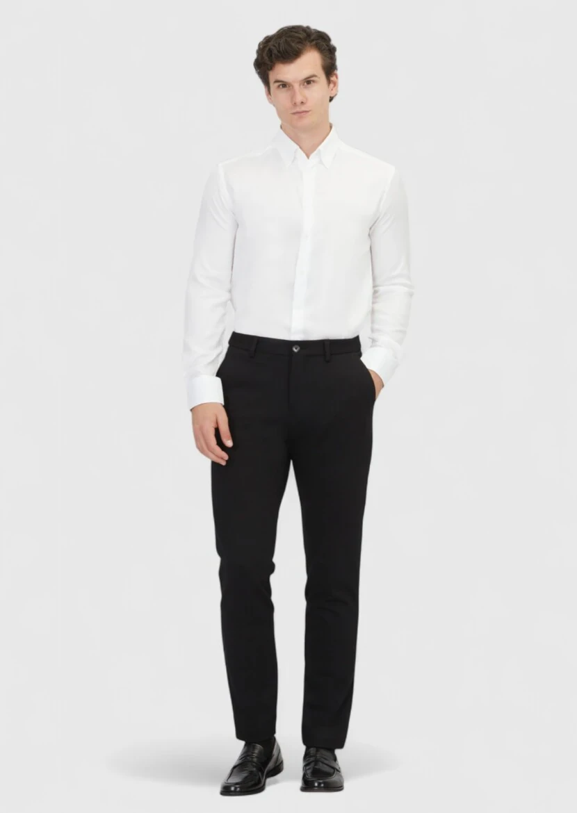 Beyaz Düz Regular Fit Dokuma Klasik Pamuk Karışımlı Gömlek - RAMSEY