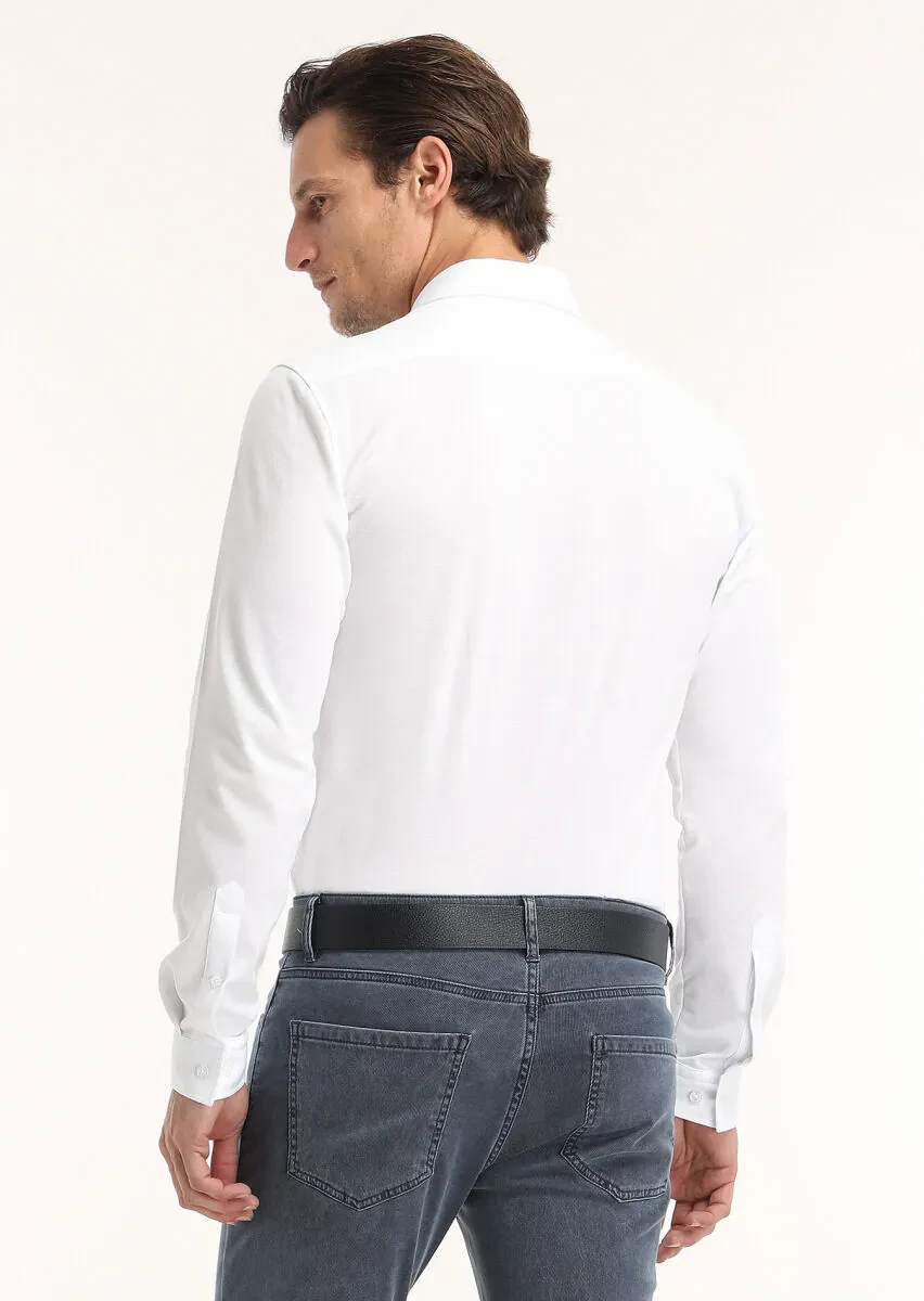 Beyaz Düz Slim Fit Casual %100 Pamuk Gömlek - 5