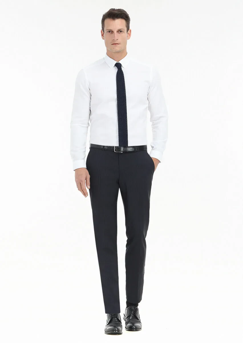 Beyaz Düz Slim Fit Dokuma Casual %100 Pamuk Gömlek - 1