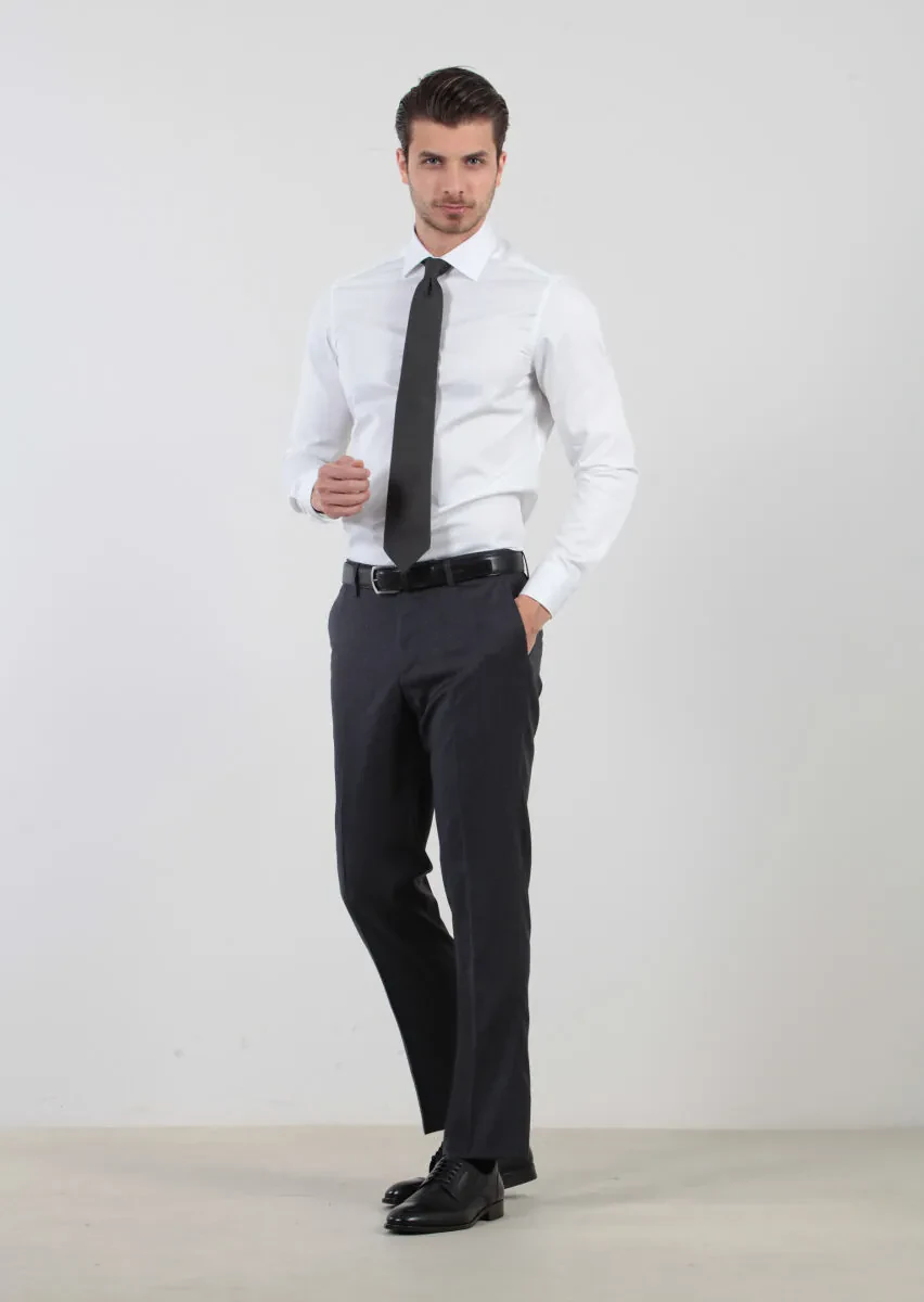 Beyaz Düz Slim Fit Dokuma Klasik %100 Pamuk Gömlek - 2
