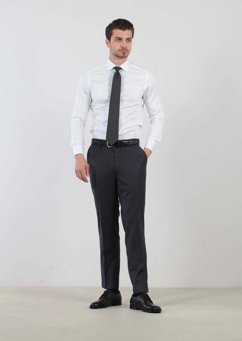 Beyaz Düz Slim Fit Dokuma Klasik %100 Pamuk Gömlek - 3