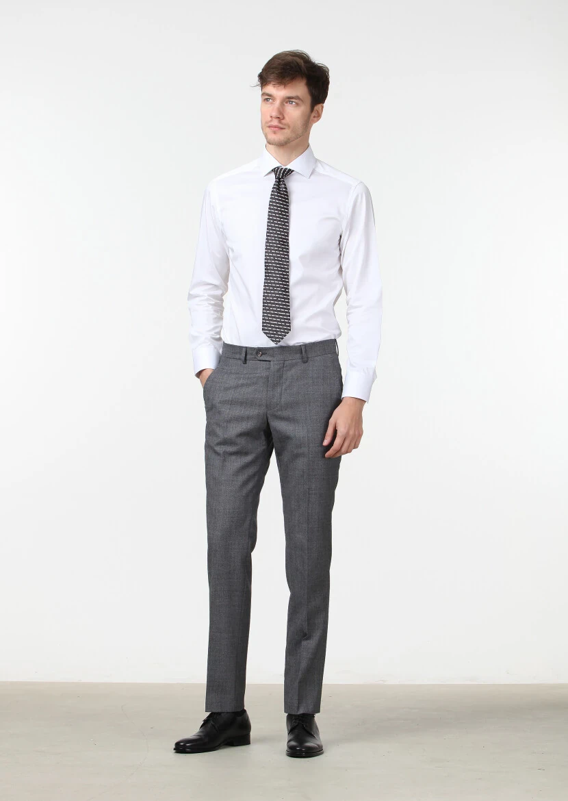 Beyaz Düz Slim Fit Dokuma Klasik %100 Pamuk Gömlek - 1