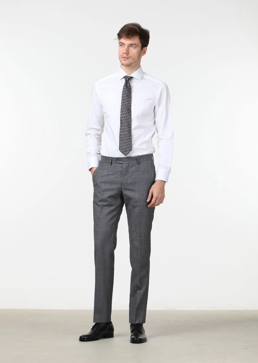 Beyaz Düz Slim Fit Dokuma Klasik %100 Pamuk Gömlek - 1