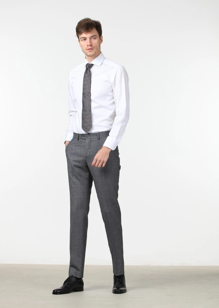 Beyaz Düz Slim Fit Dokuma Klasik %100 Pamuk Gömlek - 2