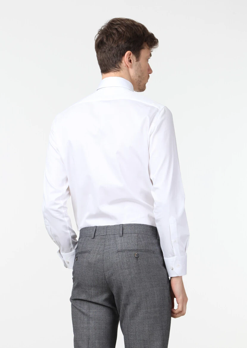 Beyaz Düz Slim Fit Dokuma Klasik %100 Pamuk Gömlek - 4