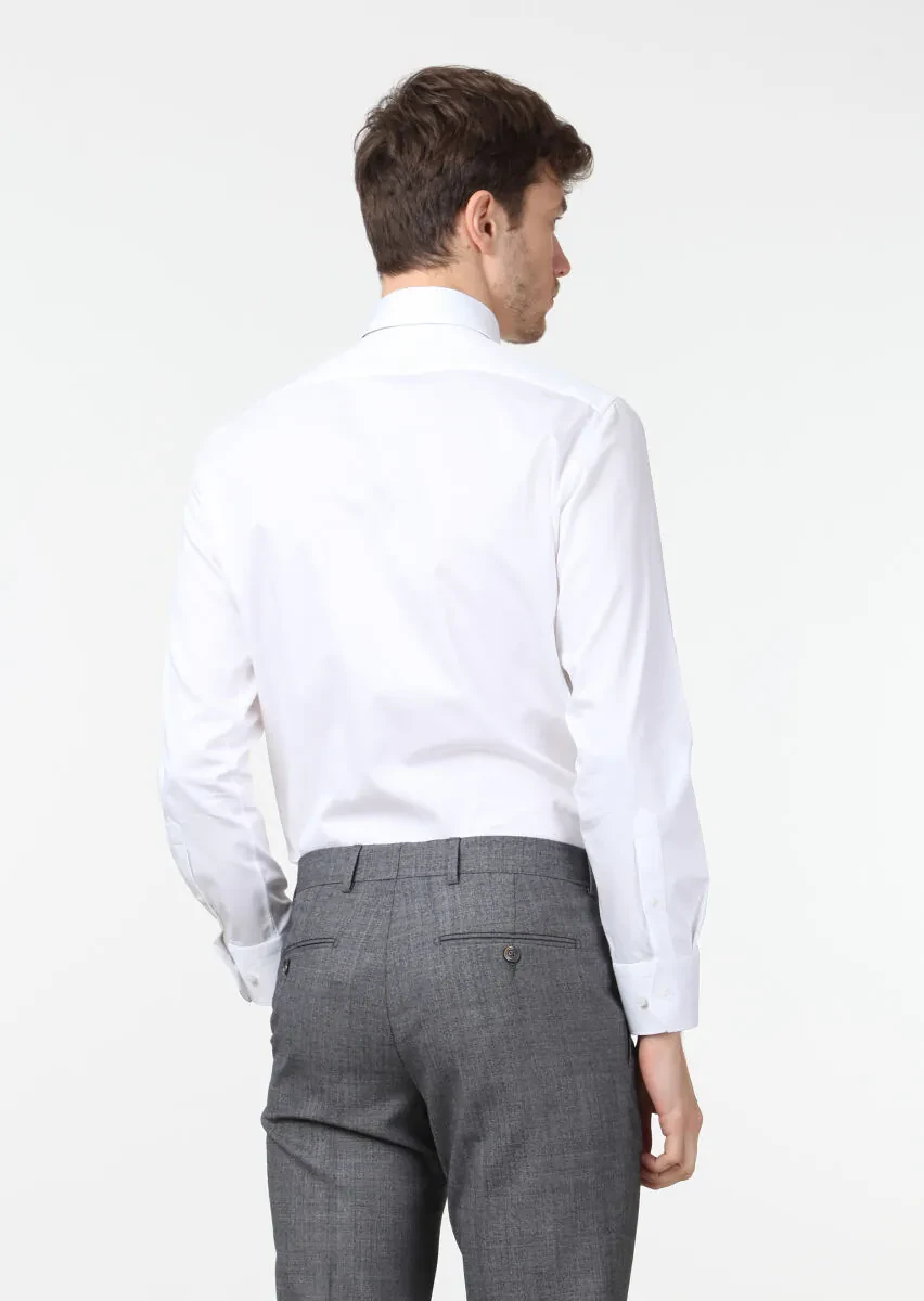 Beyaz Düz Slim Fit Dokuma Klasik %100 Pamuk Gömlek - 4