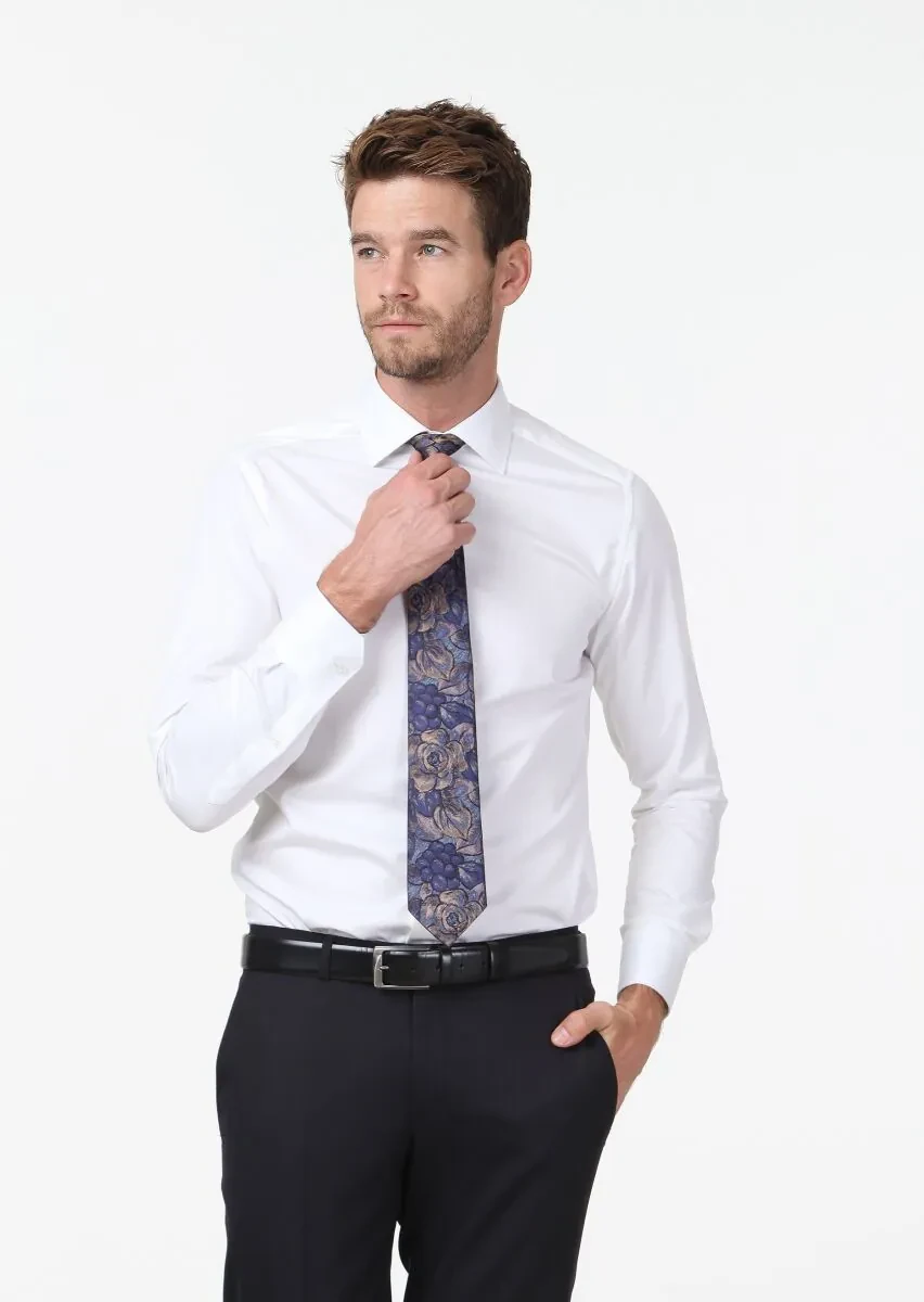 Beyaz Düz Slim Fit Dokuma Klasik %100 Pamuk Gömlek - 1