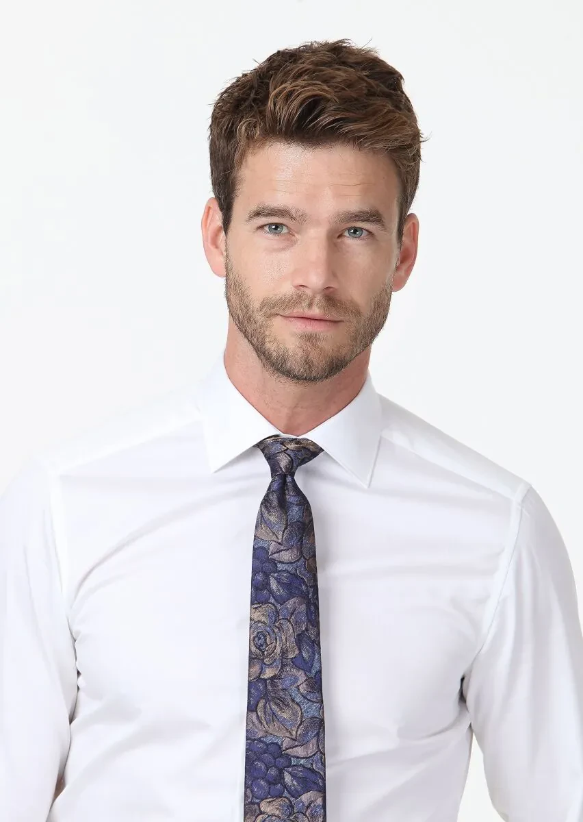 Beyaz Düz Slim Fit Dokuma Klasik %100 Pamuk Gömlek - 3