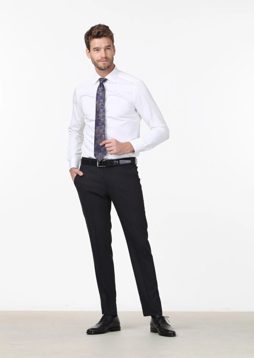 Beyaz Düz Slim Fit Dokuma Klasik %100 Pamuk Gömlek 