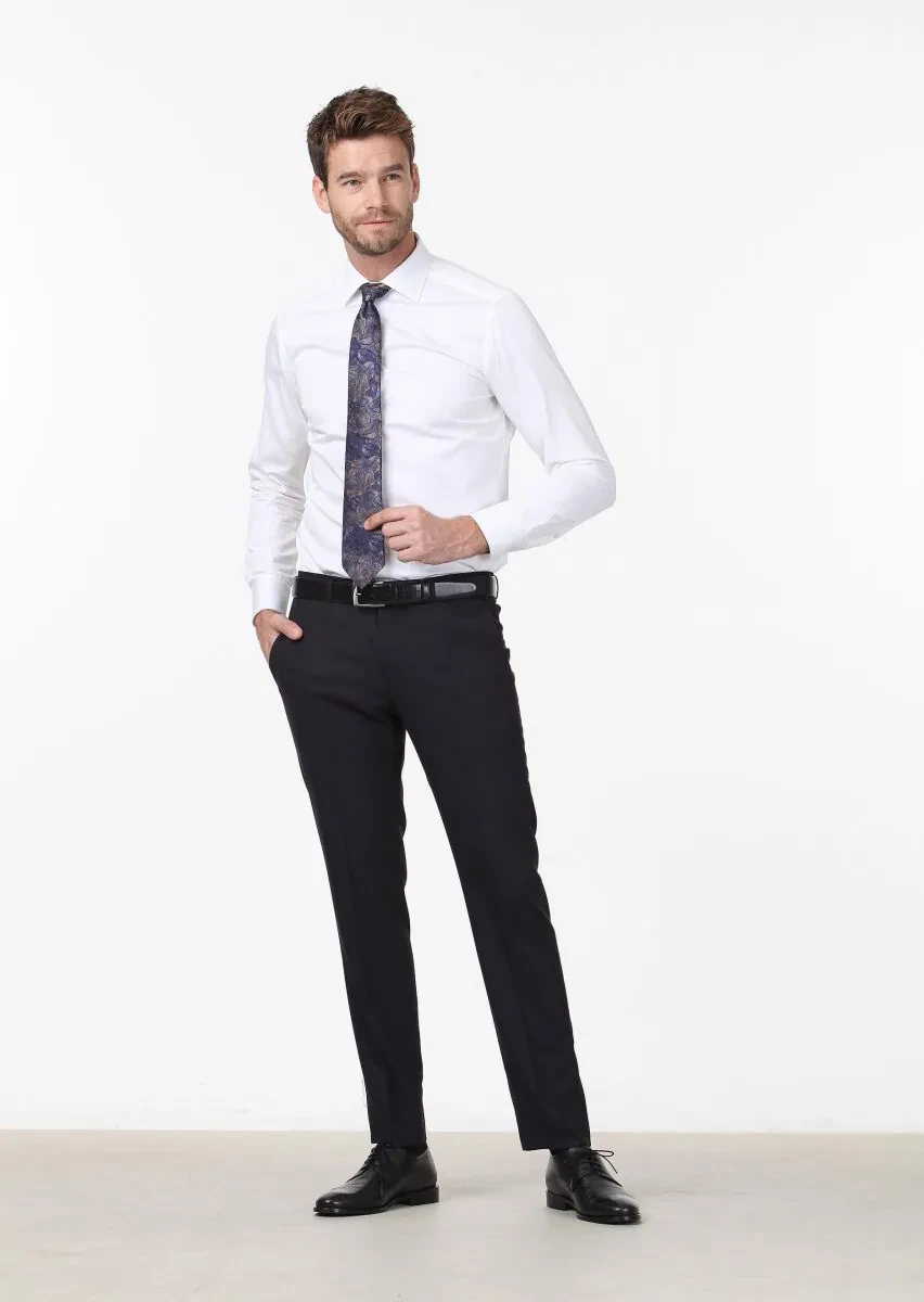 Beyaz Düz Slim Fit Dokuma Klasik %100 Pamuk Gömlek - 2