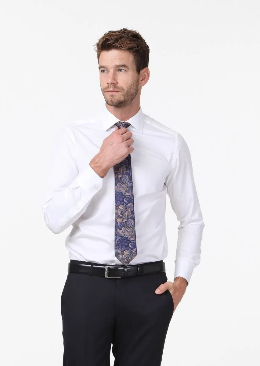 Beyaz Düz Slim Fit Dokuma Klasik %100 Pamuk Gömlek - 4