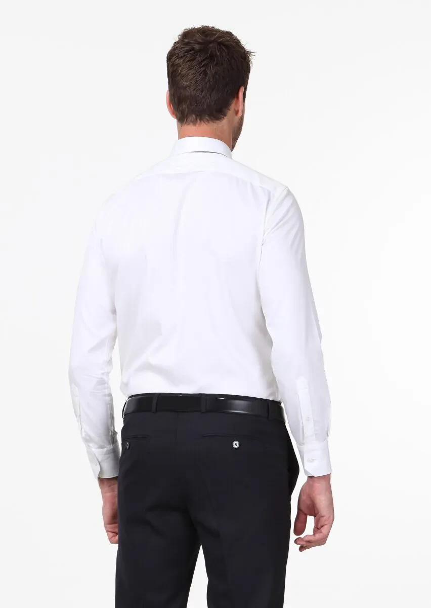 Beyaz Düz Slim Fit Dokuma Klasik %100 Pamuk Gömlek - 5