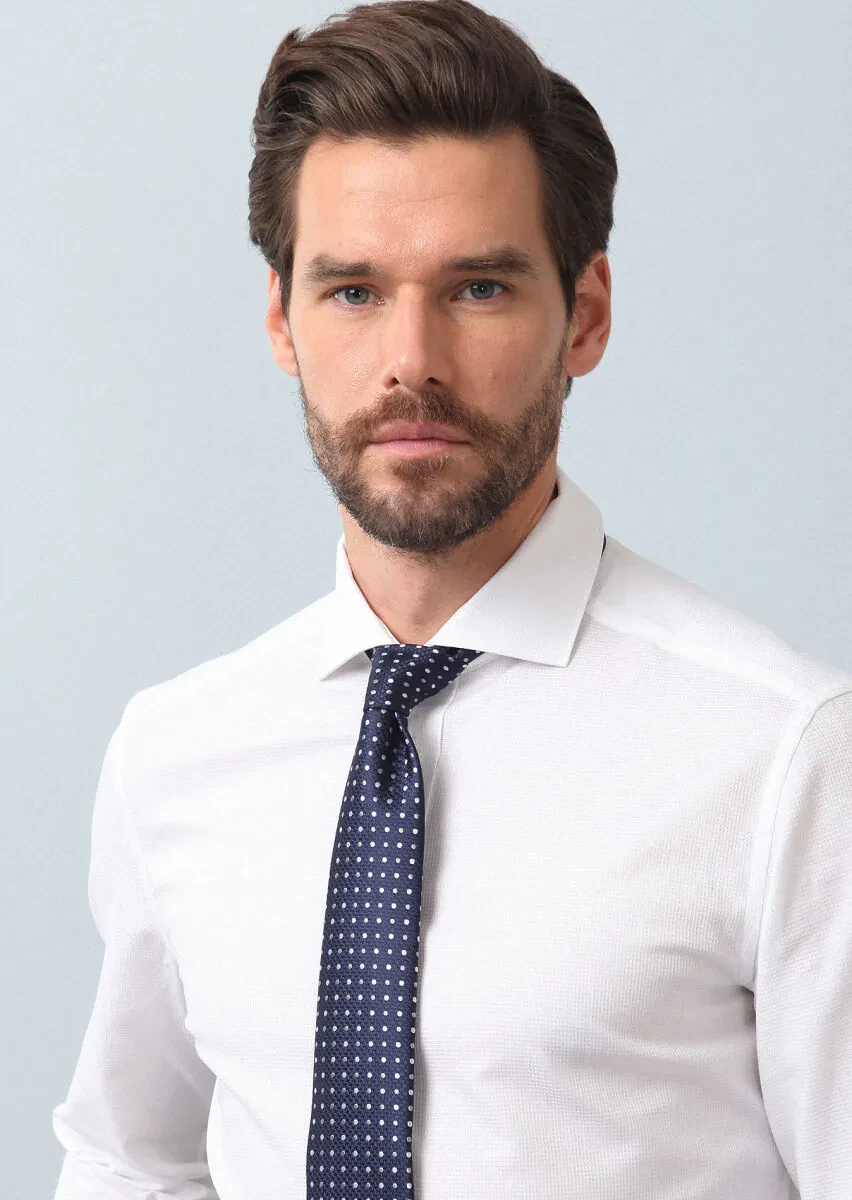 Beyaz Düz Slim Fit Dokuma Klasik %100 Pamuk Gömlek - 2