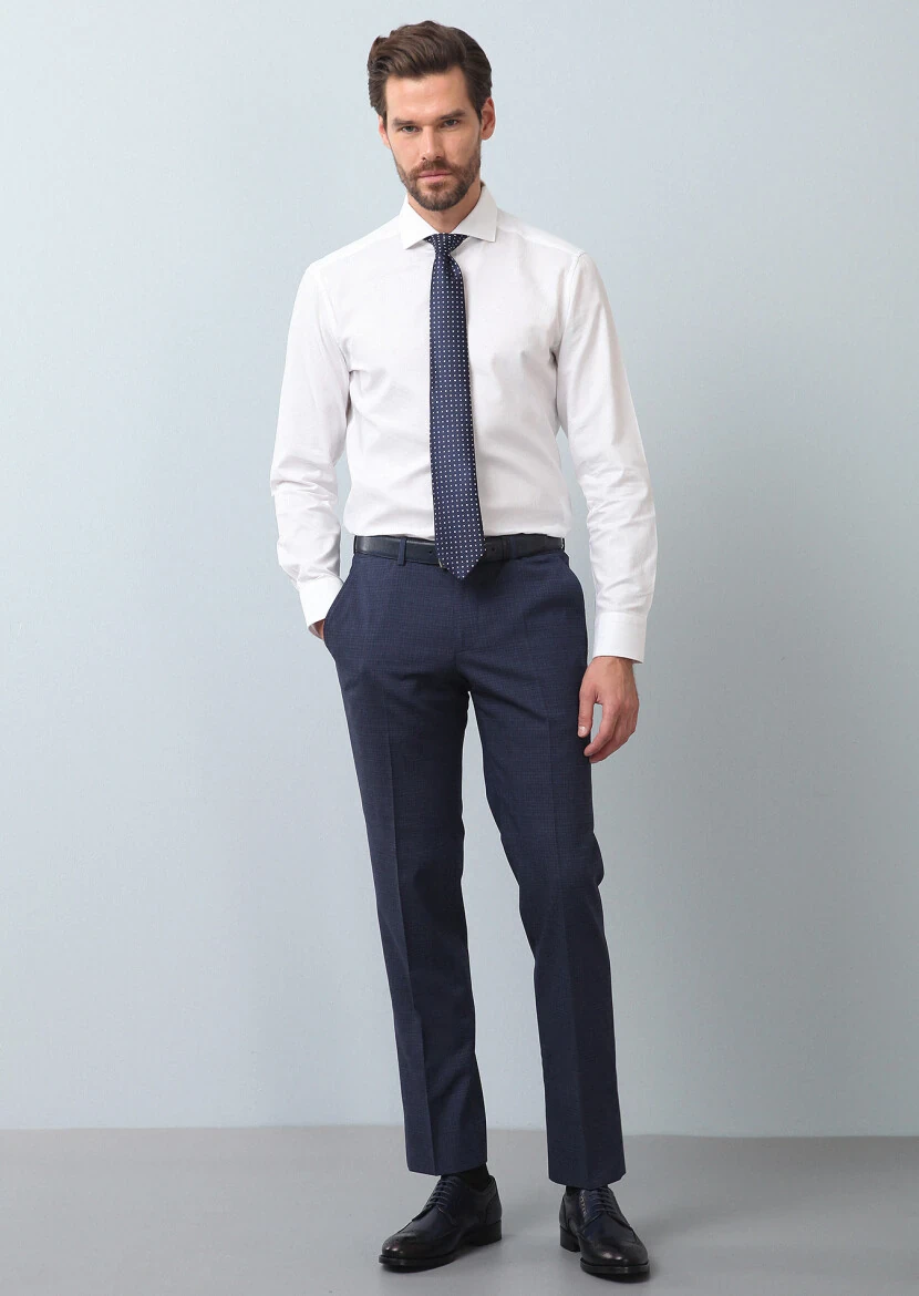 Beyaz Düz Slim Fit Dokuma Klasik %100 Pamuk Gömlek - 3
