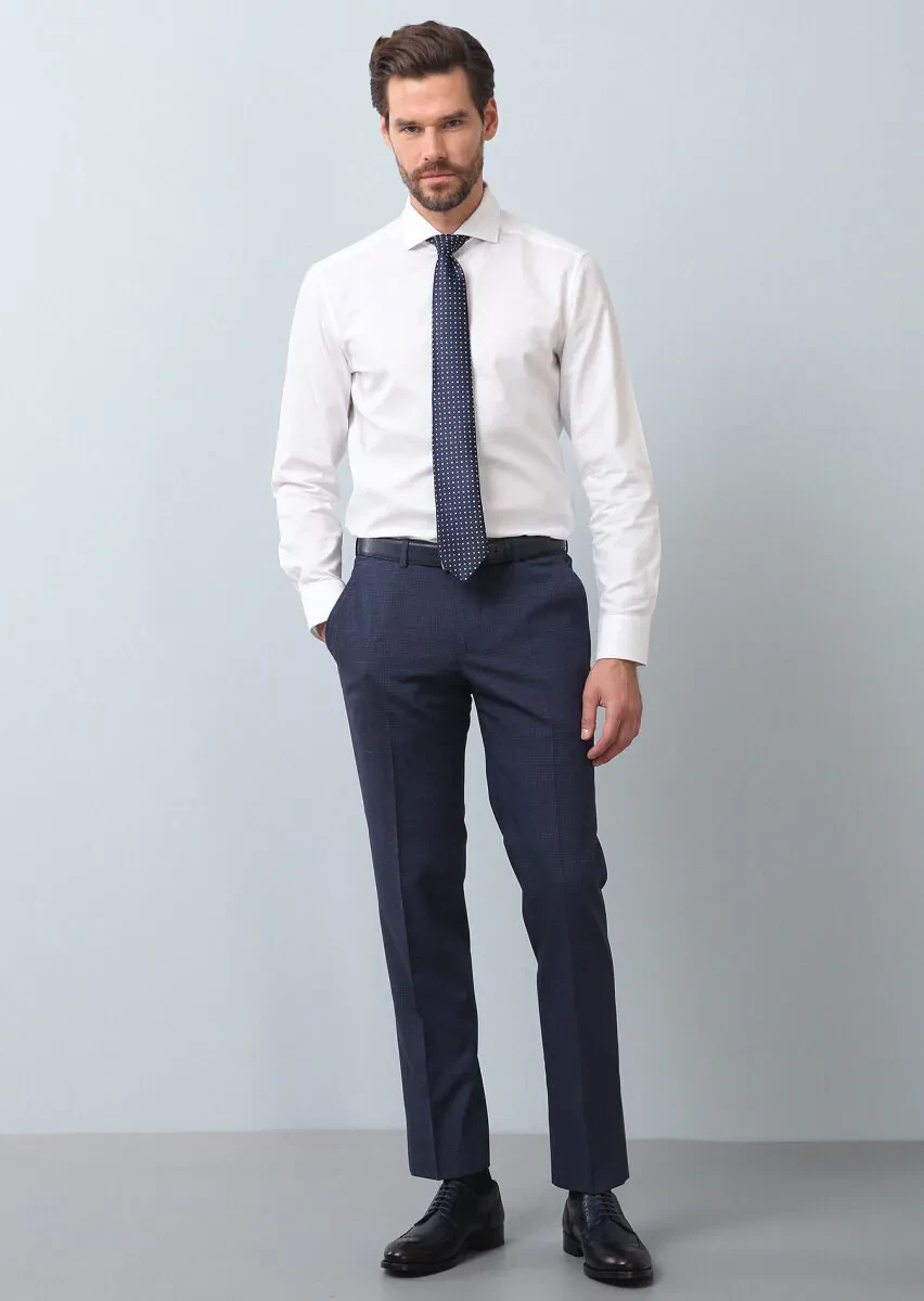 Beyaz Düz Slim Fit Dokuma Klasik %100 Pamuk Gömlek - 3