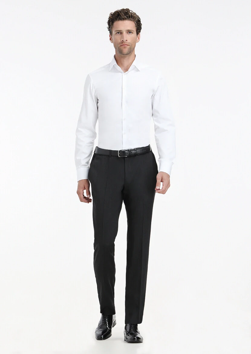 Beyaz Düz Slim Fit Dokuma Klasik %100 Pamuk Gömlek - RAMSEY