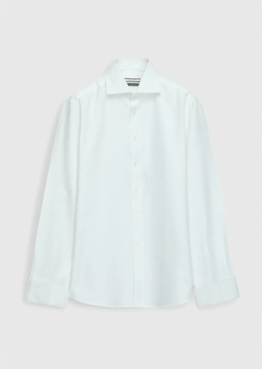 Beyaz Düz Slim Fit Dokuma Klasik %100 Pamuk Gömlek - 1