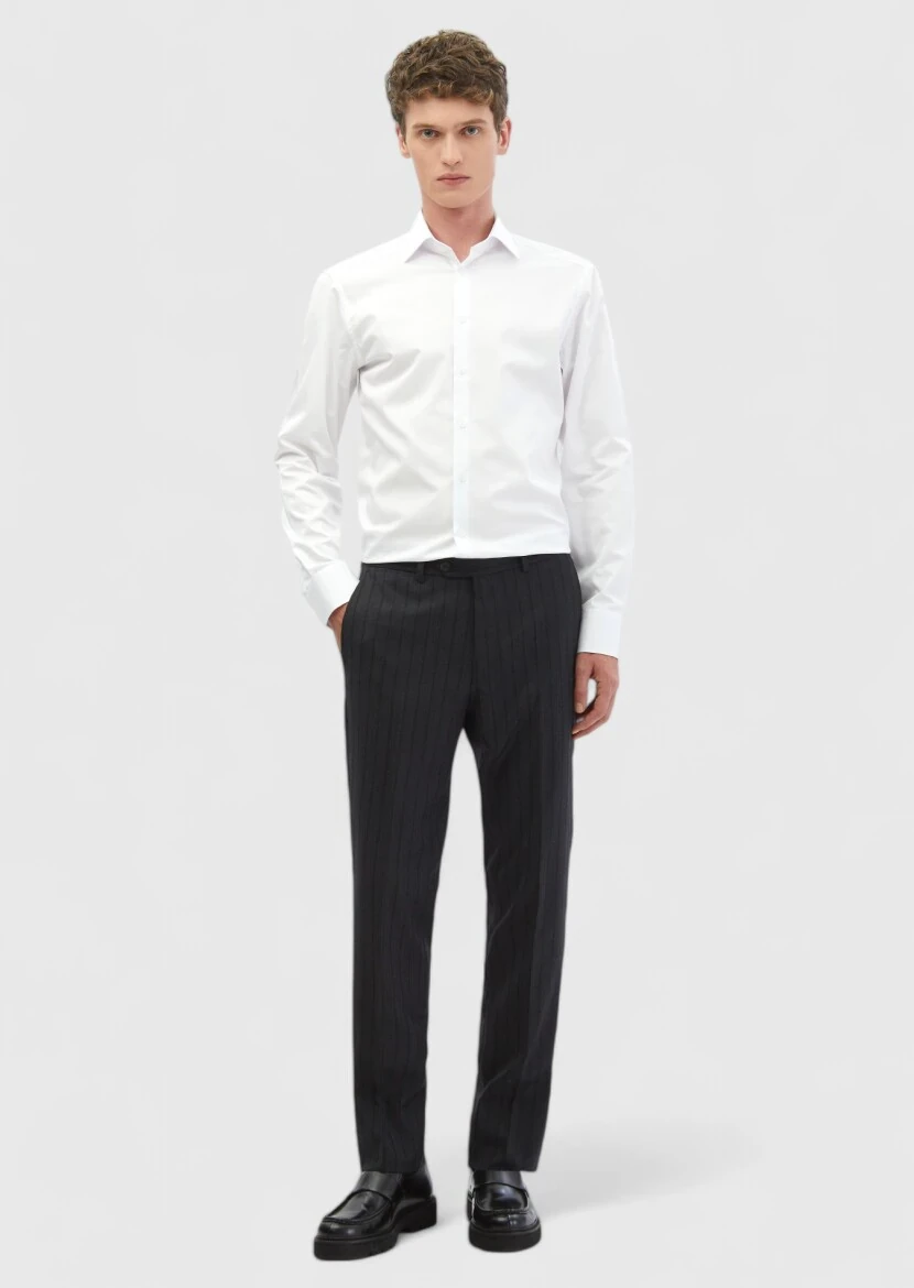 Beyaz Düz Slim Fit Dokuma Klasik %100 Pamuk Gömlek - RAMSEY