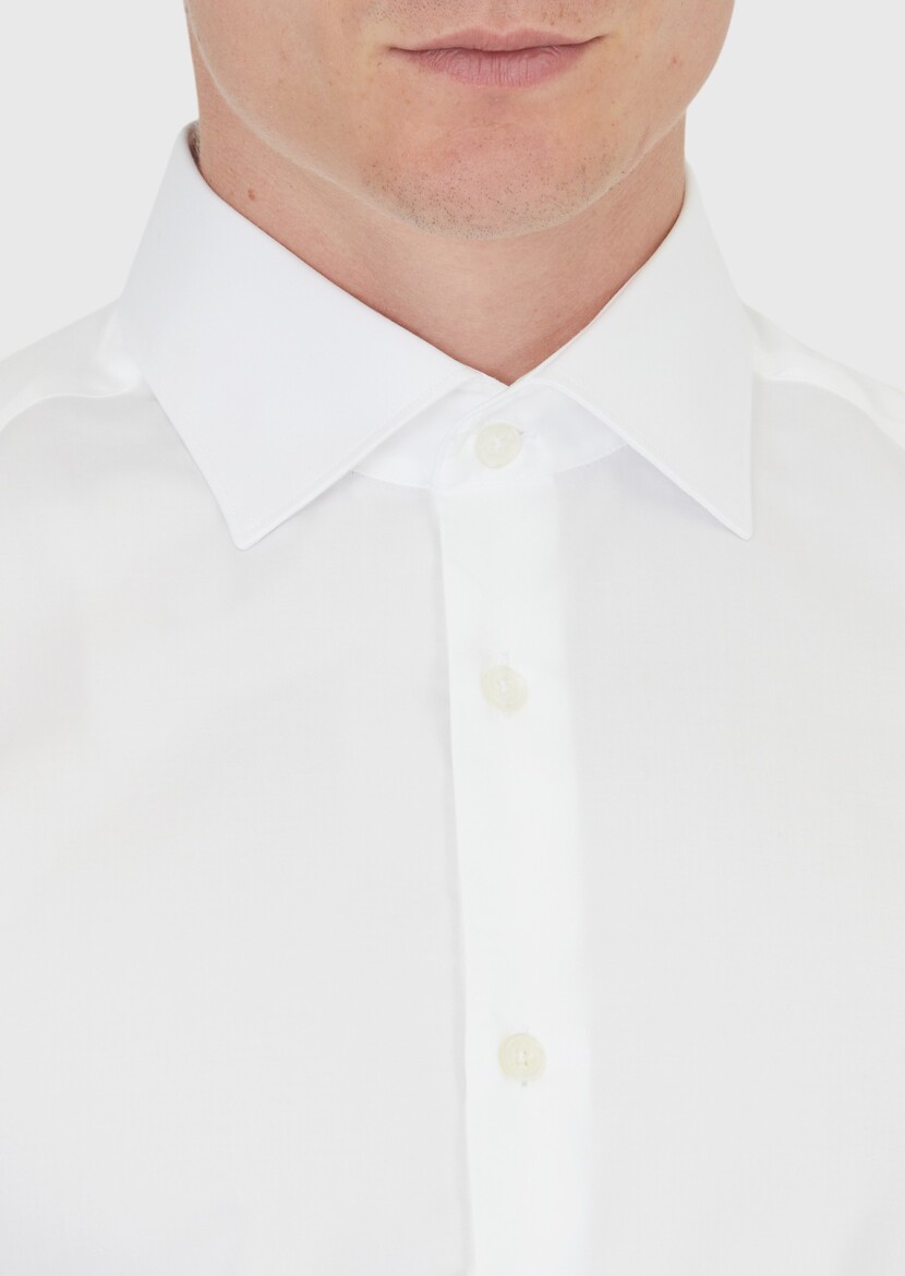 Beyaz Düz Slim Fit Dokuma Klasik %100 Pamuk Gömlek - 5