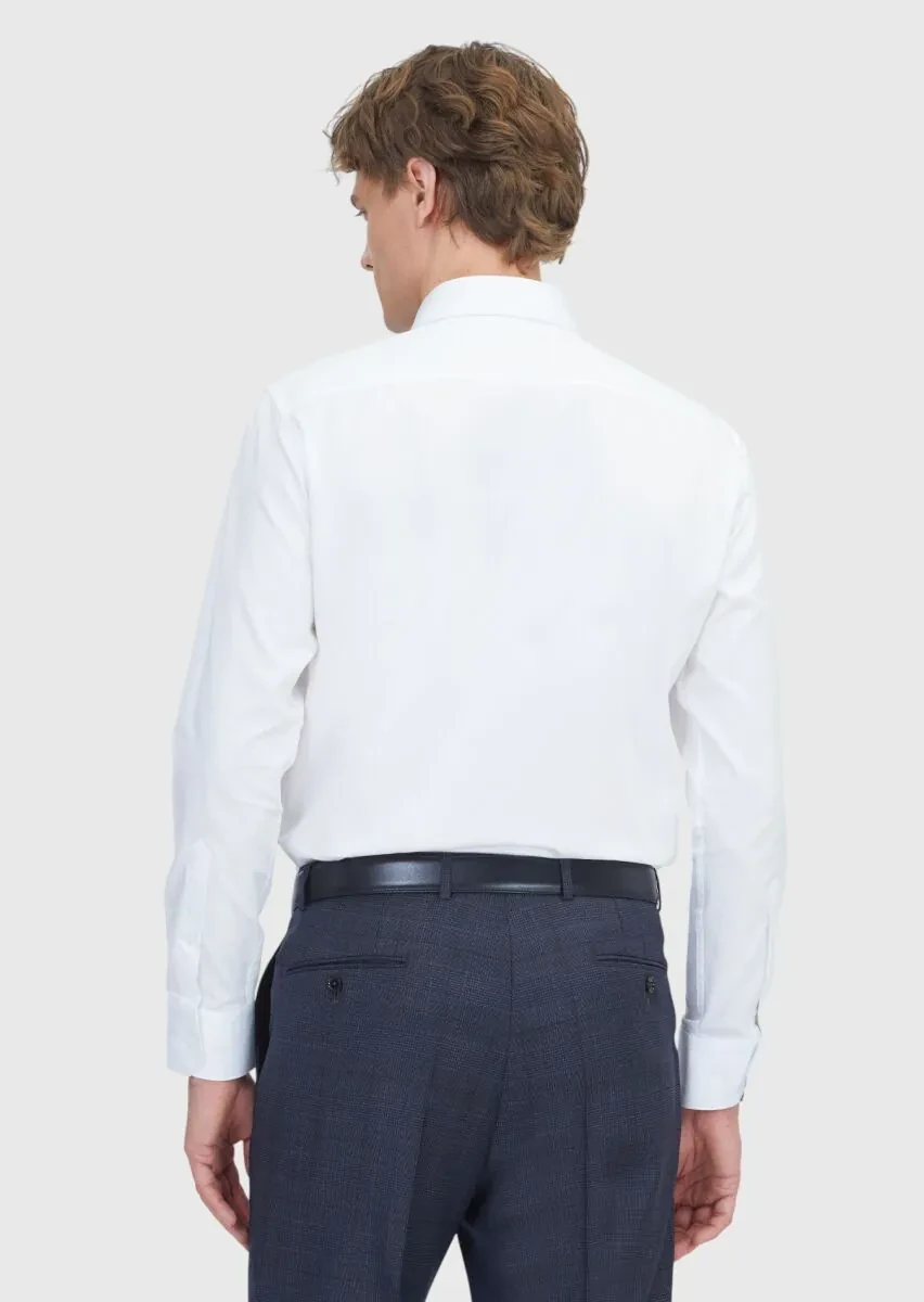 Beyaz Düz Slim Fit Dokuma Klasik %100 Pamuk Gömlek - 5