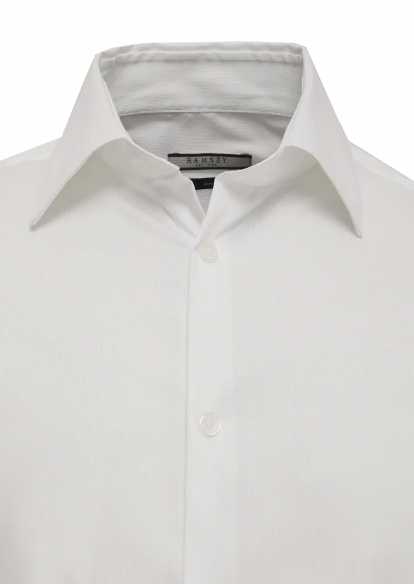 Beyaz Düz Slim Fit Dokuma Klasik Pamuk Karışımlı Gömlek 