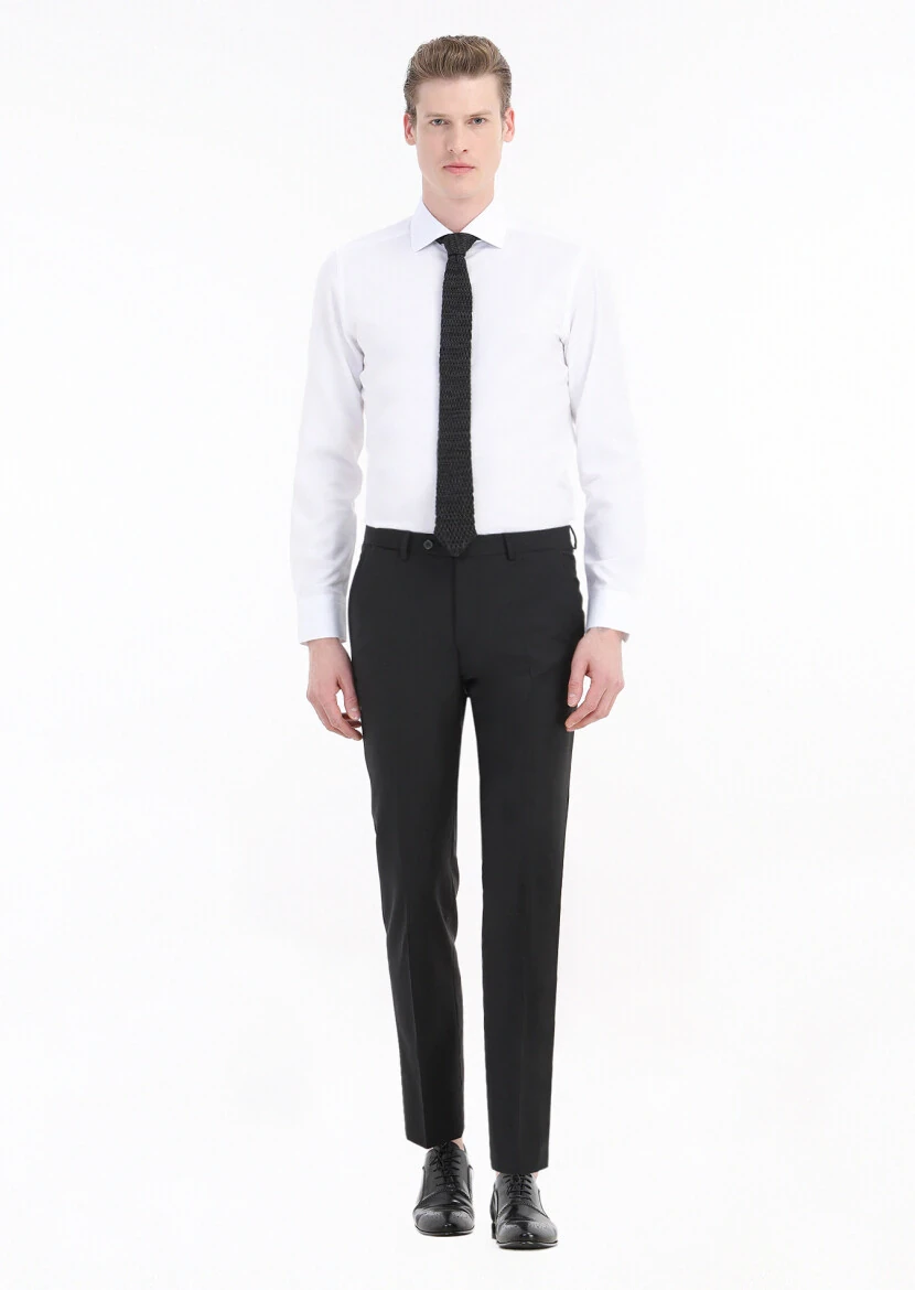 Beyaz Düz Slim Fit Dokuma Klasik Pamuk Karışımlı Gömlek - RAMSEY