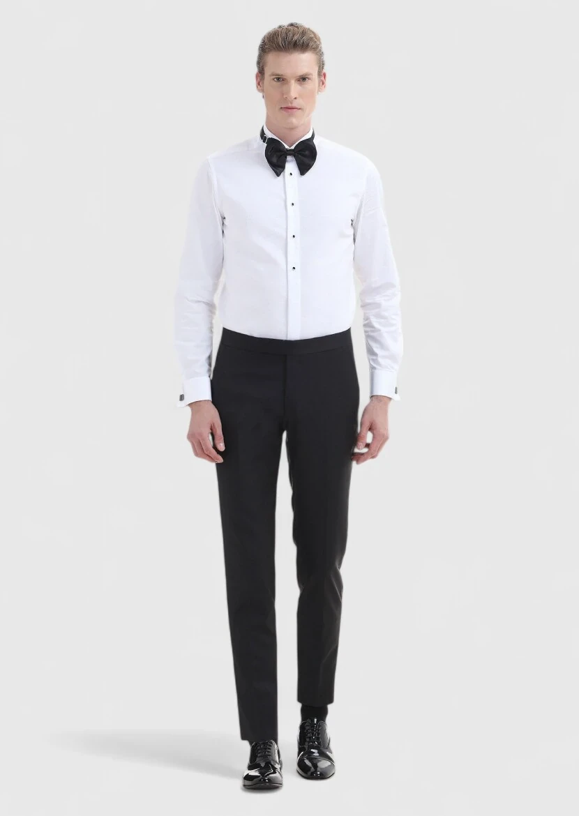 Beyaz Düz Slim Fit Duble Manşet Ata Yaka Smokin Gömlek - RAMSEY