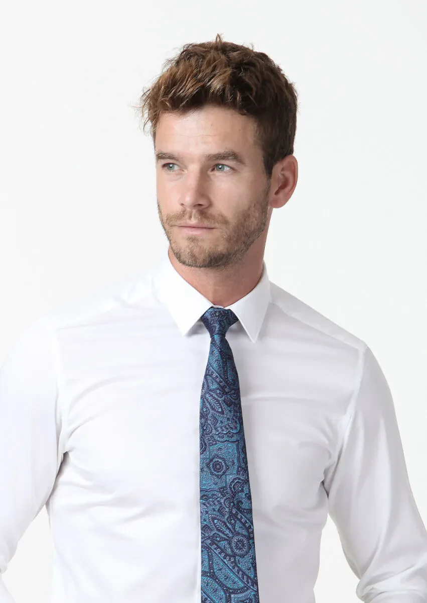 Beyaz Düz Super Slim Fit Dokuma Klasik %100 Pamuk Gömlek - 3