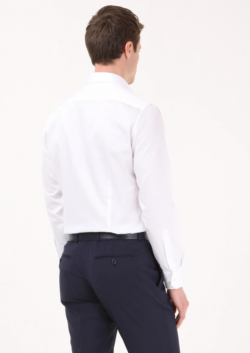 Beyaz Düz Super Slm Fit Dokuma Klasik %100 Pamuk Gömlek - 5