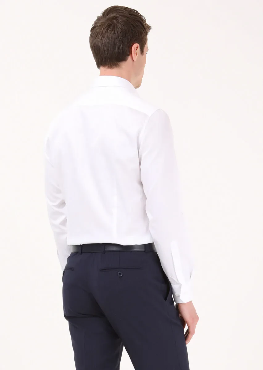 Beyaz Düz Super Slm Fit Dokuma Klasik %100 Pamuk Gömlek - 5