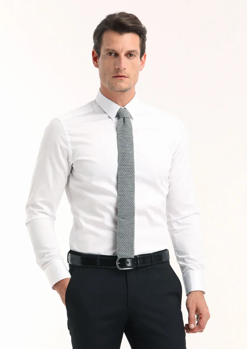 Beyaz Düz Super Slm Fit Dokuma Klasik %100 Pamuk Gömlek - 4