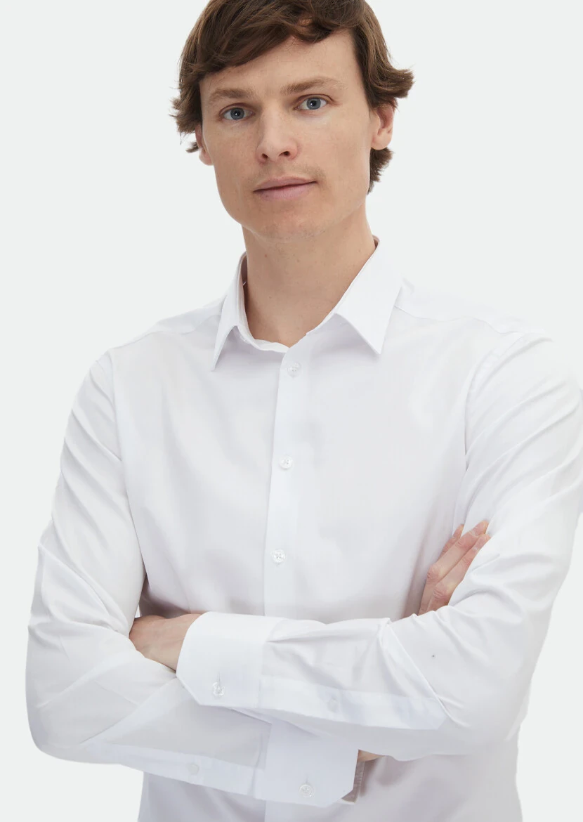 Beyaz Düz Super Slm Fit Dokuma Klasik %100 Pamuk Gömlek - 3