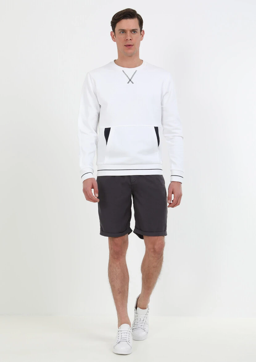 Beyaz Düz Sweatshırt - 1