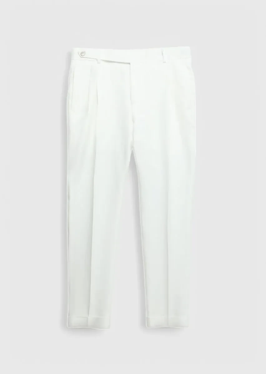 Beyaz Düz Zeroweight Slim Fit %100 Keten Takım Elbise - 8