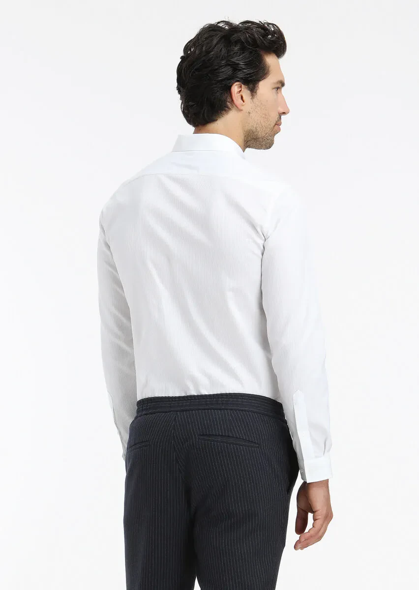 Beyaz Fitilli Regular Fit Dokuma Casual %100 Pamuk Gömlek - 5