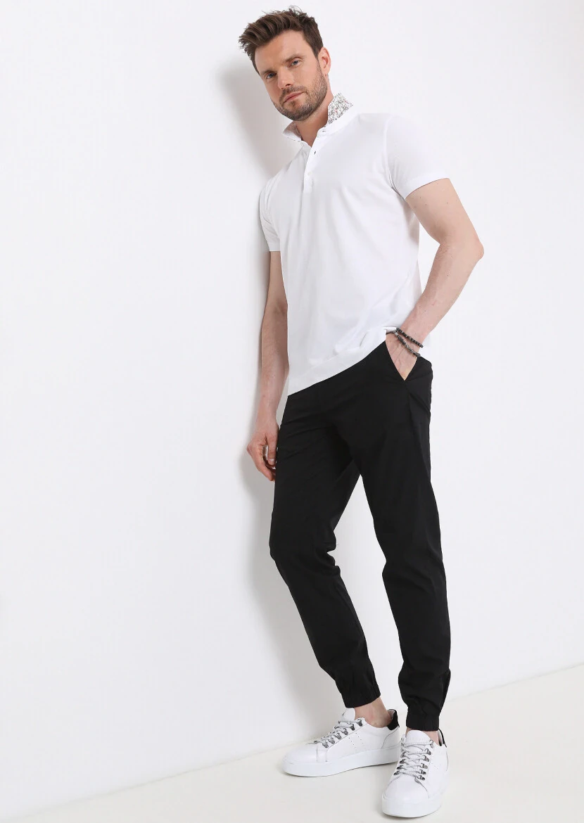 Beyaz Jakarlı Polo Yaka %100 Pamuk T-Shirt - 3