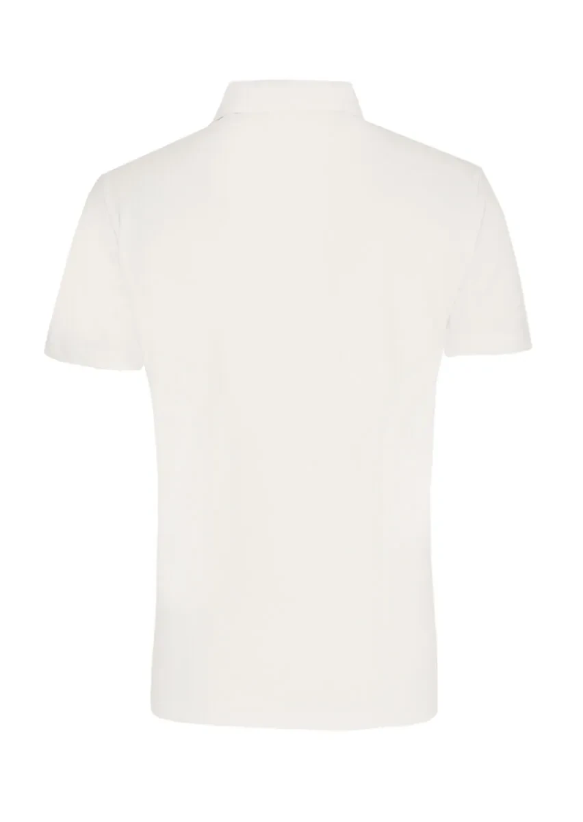 Beyaz Jakarlı Polo Yaka %100 Pamuk T-Shirt - 3