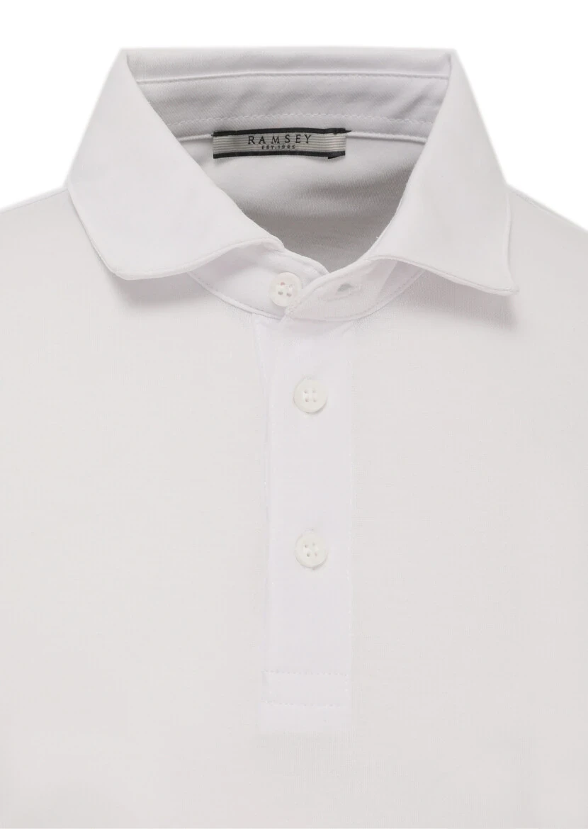 Beyaz Jakarlı Polo Yaka %100 Pamuk T-Shirt - 2