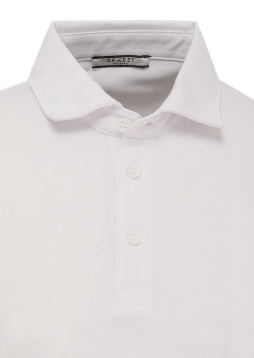 Beyaz Jakarlı Polo Yaka %100 Pamuk T-Shirt - 2