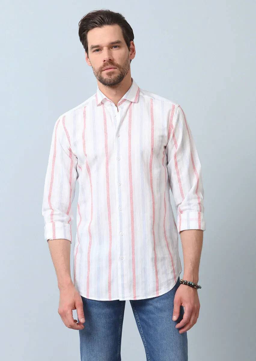 Beyaz Kareli Regular Fit Dokuma Denim Pamuk Karışımlı Gömlek - 2