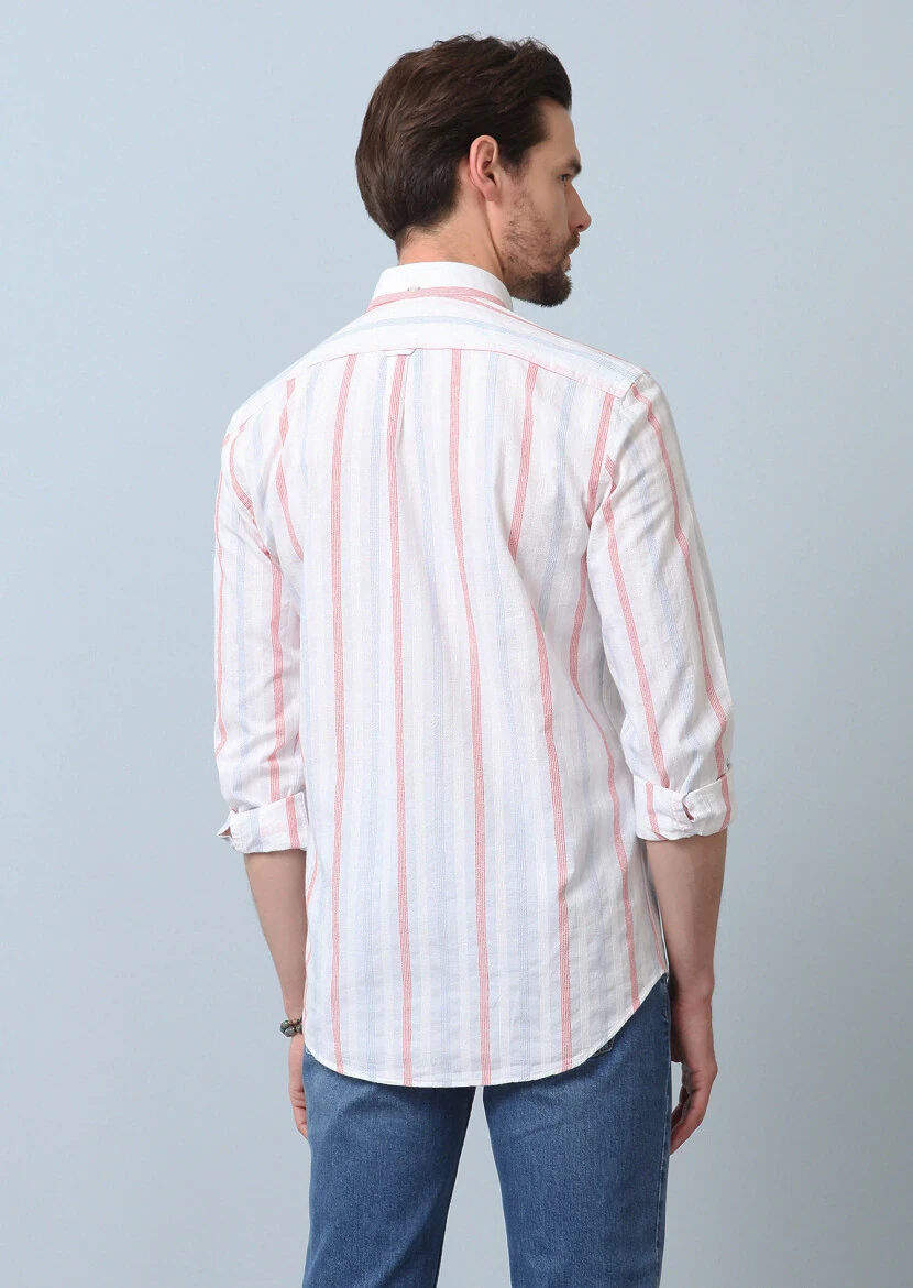 Beyaz Kareli Regular Fit Dokuma Denim Pamuk Karışımlı Gömlek - 6