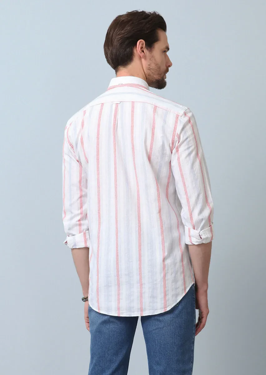 Beyaz Kareli Regular Fit Dokuma Denim Pamuk Karışımlı Gömlek - 6