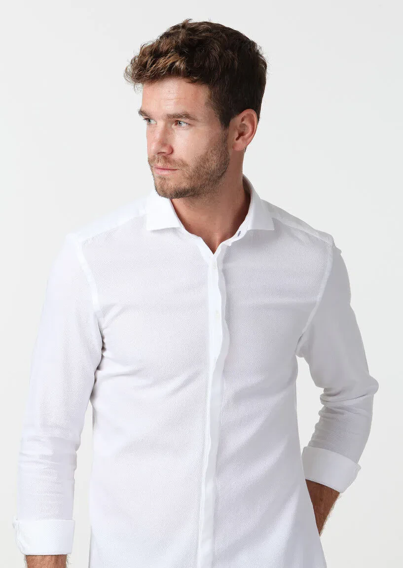 Beyaz Mikro Fitted Fit Dokuma Casual %100 Pamuk Gömlek - 4