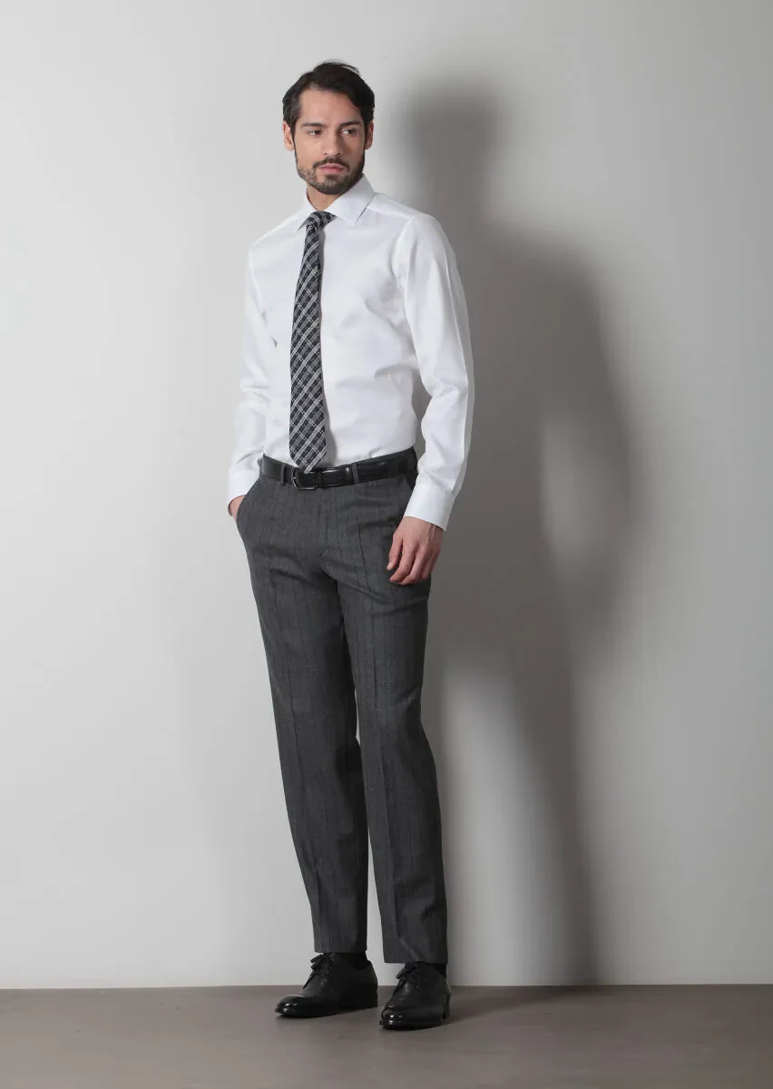 Beyaz Mikro Regular Fit Dokuma Klasik %100 Pamuk Gömlek - 1