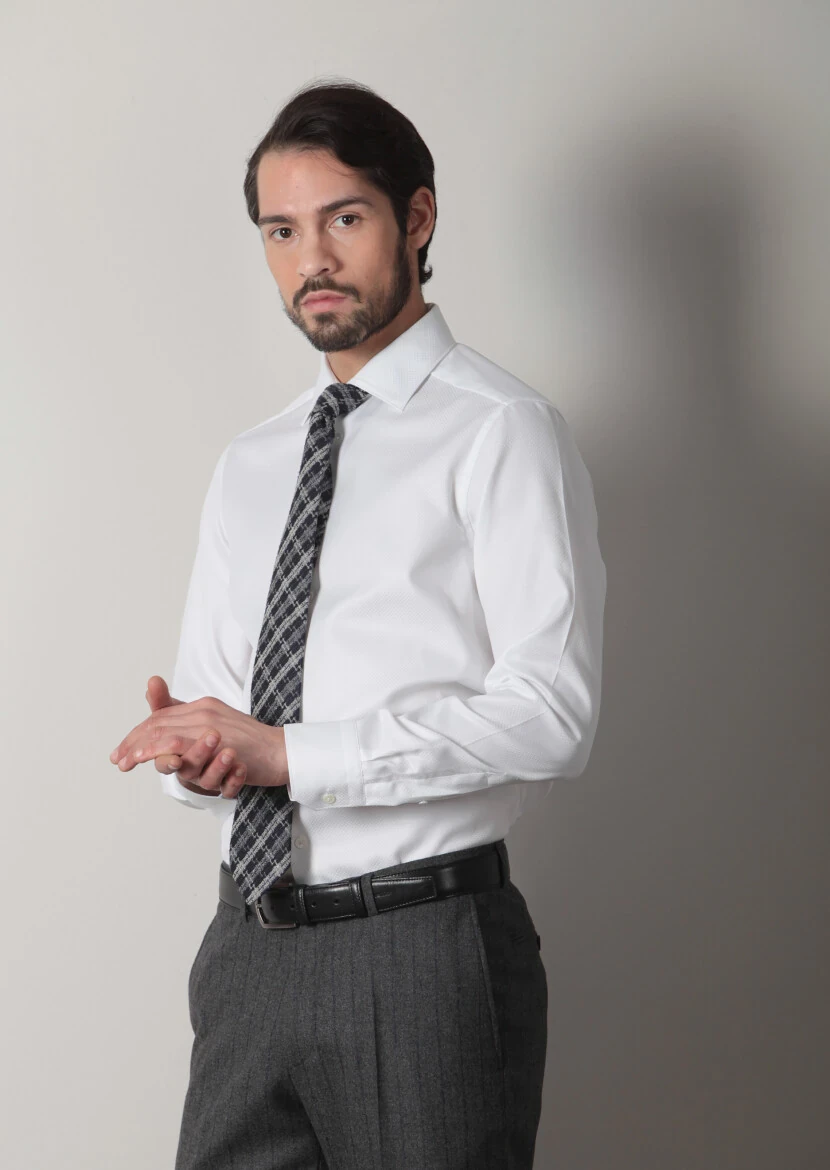 Beyaz Mikro Regular Fit Dokuma Klasik %100 Pamuk Gömlek - 3