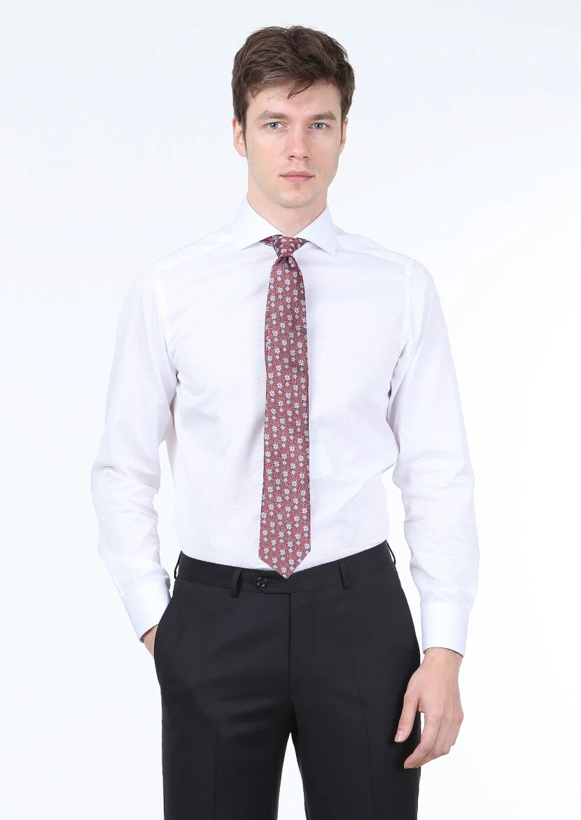 Beyaz Mikro Regular Fit Dokuma Klasik %100 Pamuk Gömlek - 1