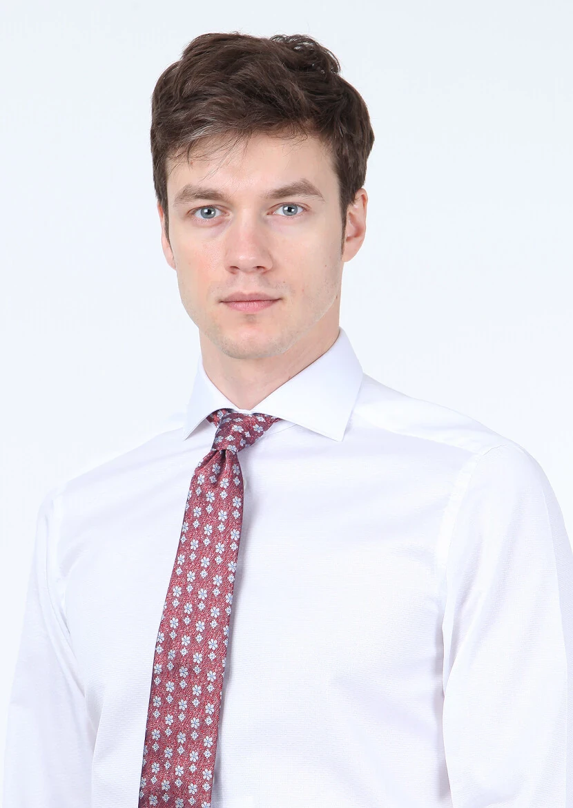 Beyaz Mikro Regular Fit Dokuma Klasik %100 Pamuk Gömlek - 3