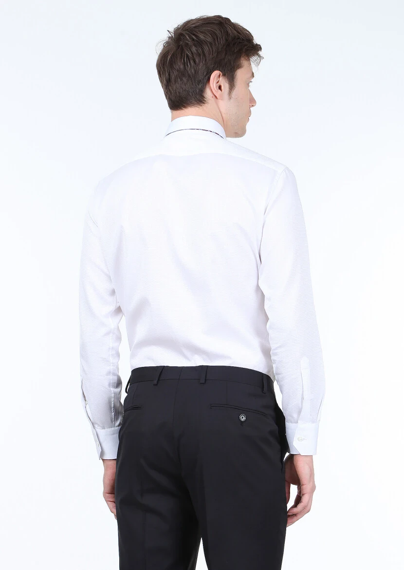 Beyaz Mikro Regular Fit Dokuma Klasik %100 Pamuk Gömlek - 4