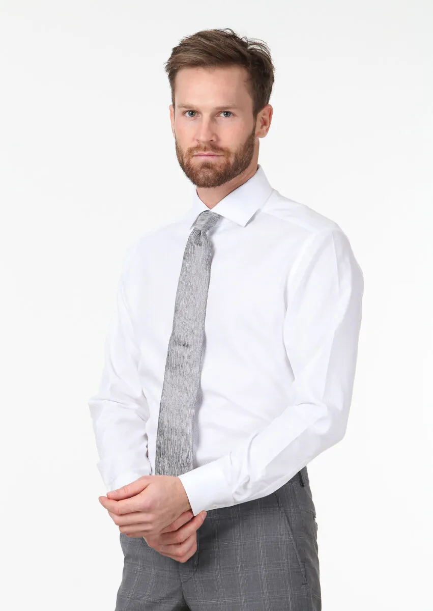 Beyaz Mikro Regular Fit Dokuma Klasik %100 Pamuk Gömlek - 1